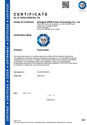 Certificado TUV Porta-fusível